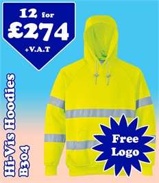 12- B304 Hi-Vis Hoodies S-3XL with YOUR LOGO £274